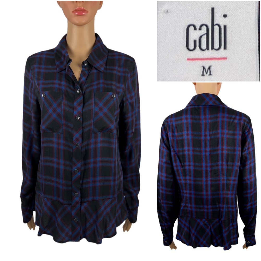 CAbi Women Medium Button Down Shirt Blouse 3431 Moody Plaid Check Multicolor EUC